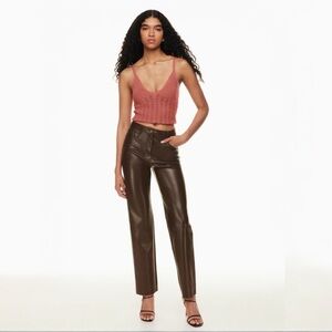 Aritzia Wilfred The Melina Pant Vegan Leather in Rich Mocha Brown Size US 2